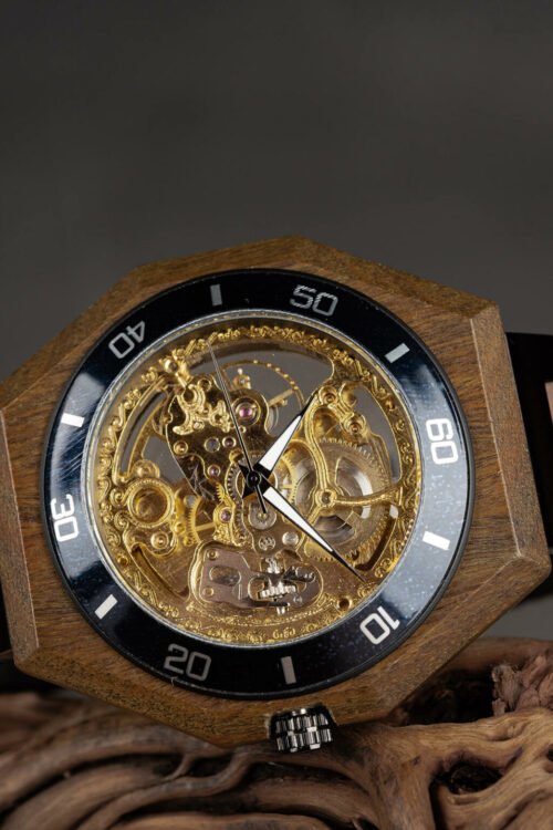 JR Men’s Skeleton Mechanical Wooden Watches Zebrawood Handcrafted