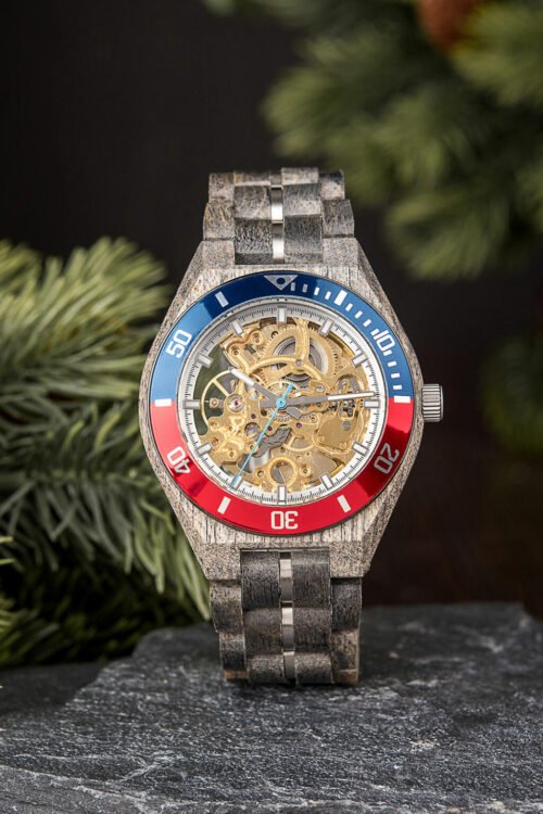 JR Skeleton Mechanical Wooden Watch Grey Maple -GOLD