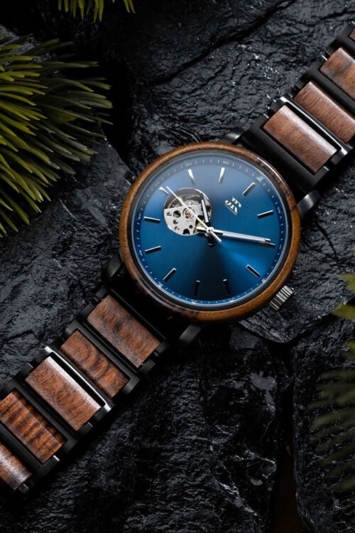 JR Classic Tigerwood Automatic Watch – Blue