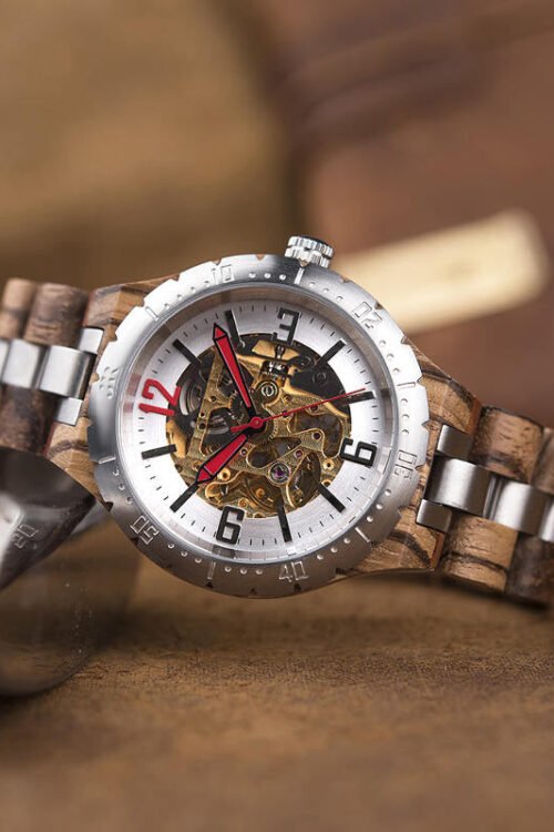 JR Premium Handcrafted Zebra Wood Automatic Mechanical Movement Watch