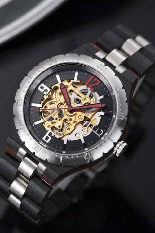 JR Premium Handcrafted Ebony Wood Automatic Mechanical Movement Watch