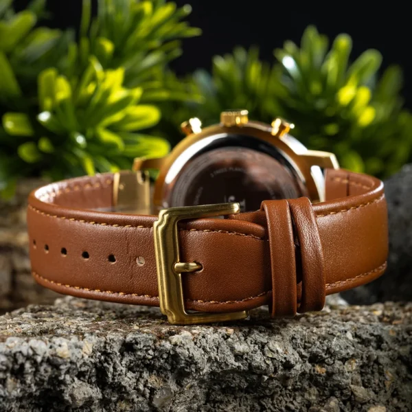 JR-Elegant-Chronograph-Wood-Watch-Golden With PREMIUM Brown LEATHER STRAP